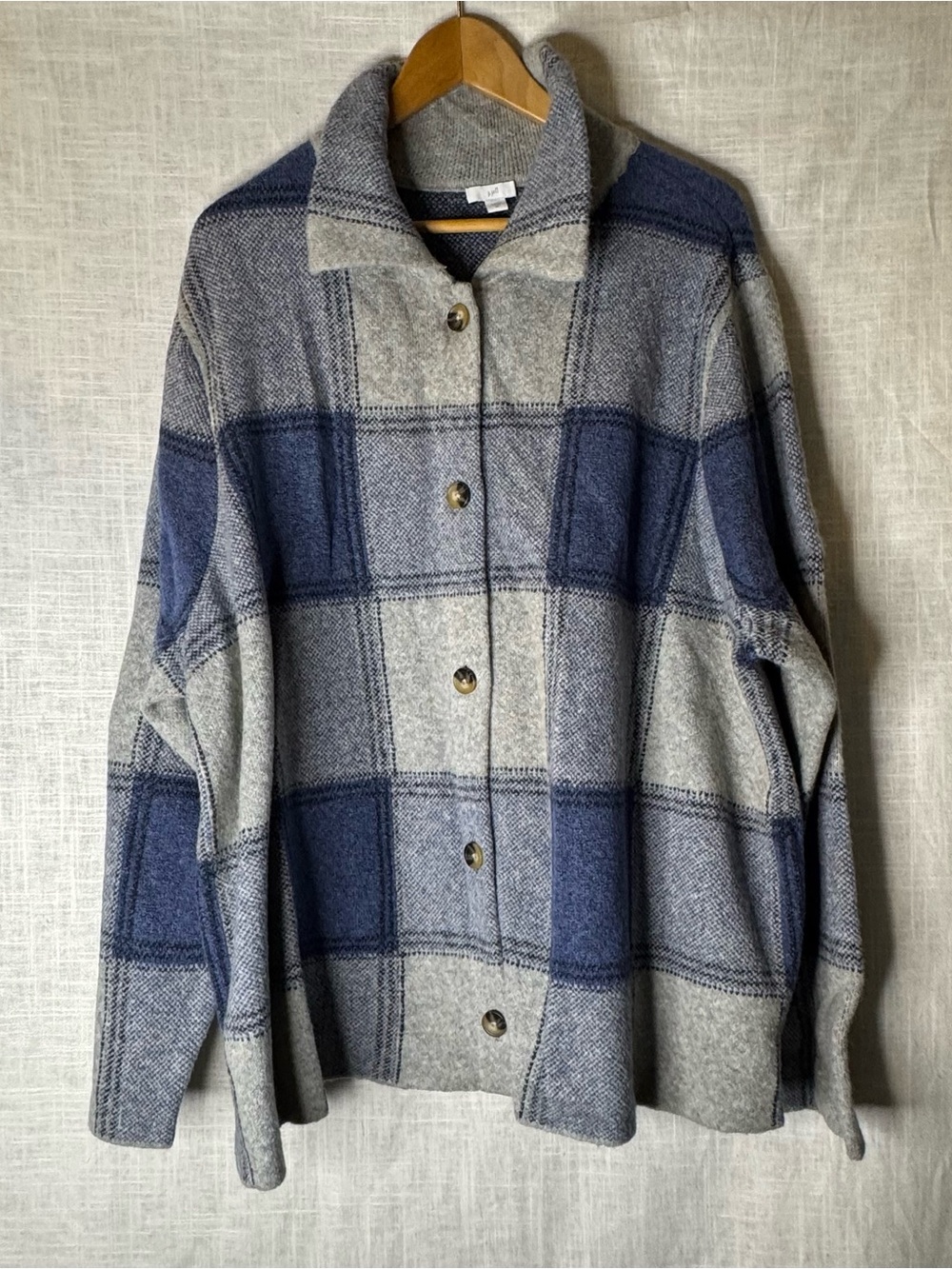J. Jill Blue and Gray Plaid Button-Front Shirt Jacket